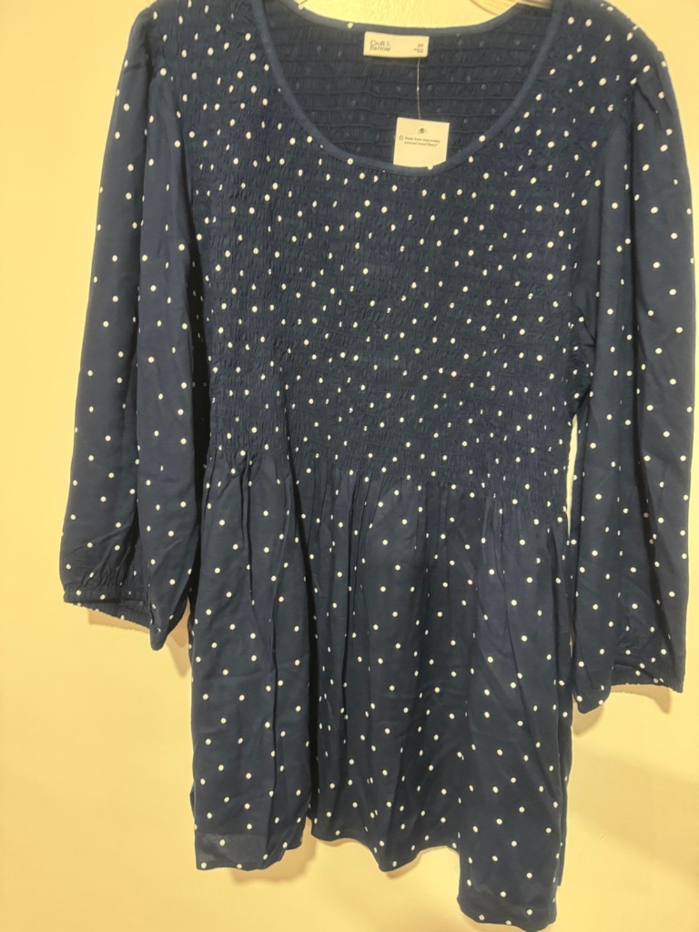 croft & barrow Navy Polka Dot Smocked Top
